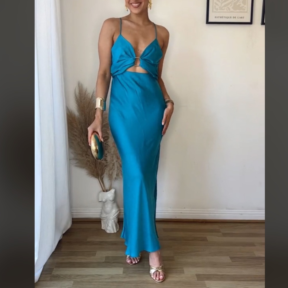 NWOT ZARA SATIN EFFECT CUT OUT MIDI DRESS S